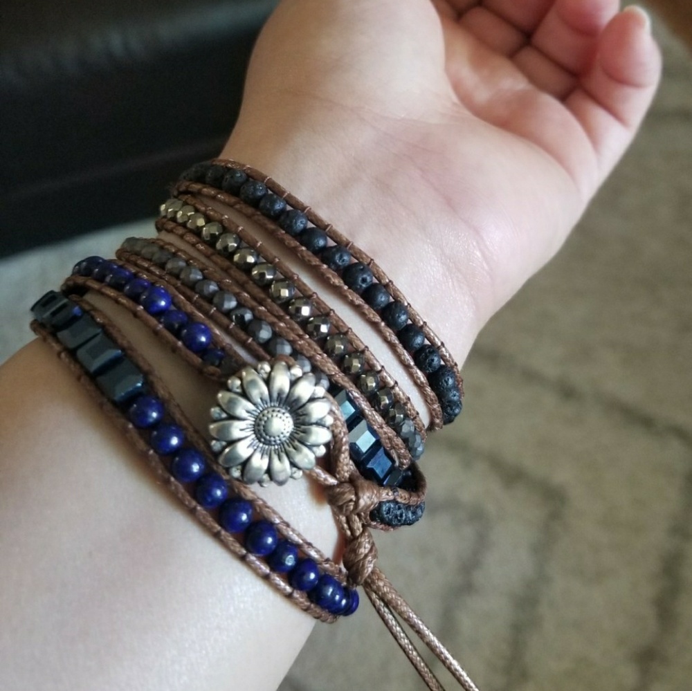 NATURAL AMAZONITE STONE & GLASS BRACELET - Picture 4 of 6